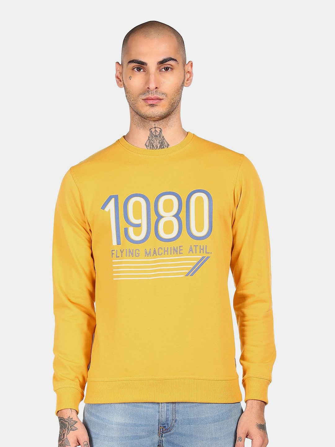 

Flying Machine Men Yellow Printed Sweatshirt