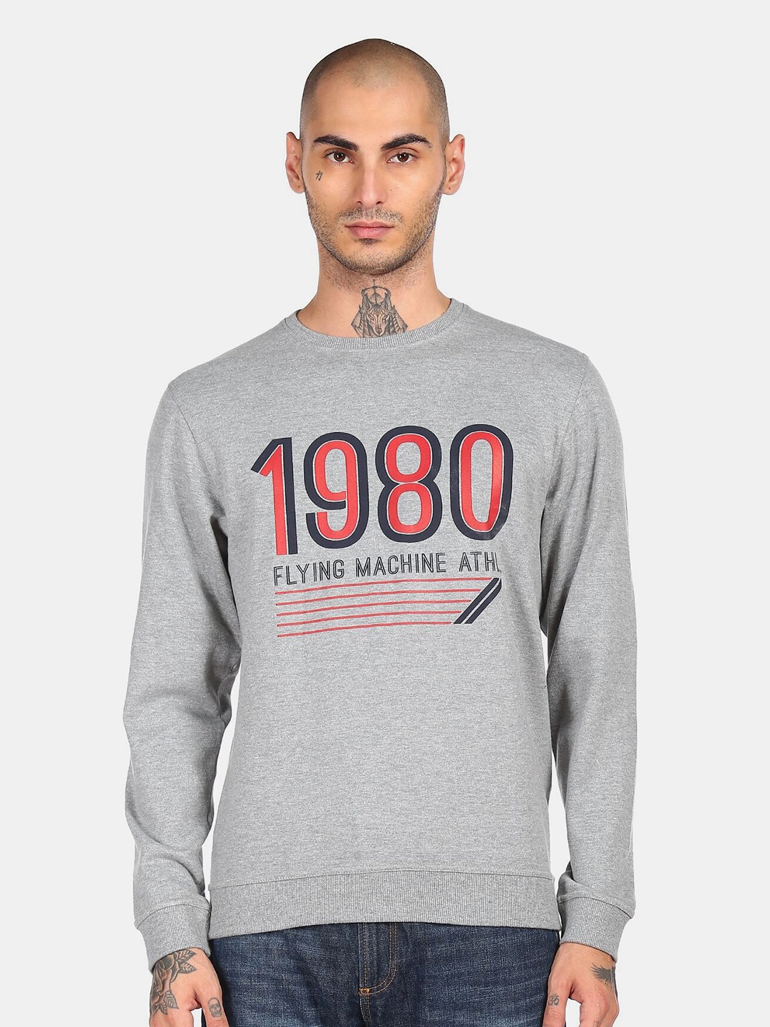 

Flying Machine Men Grey Printed Sweatshirt