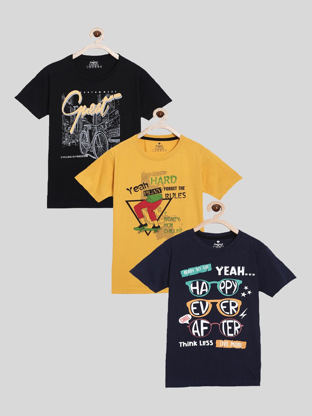 

Peejas Boys Set of 3 Multi Printed T-shirt, Black