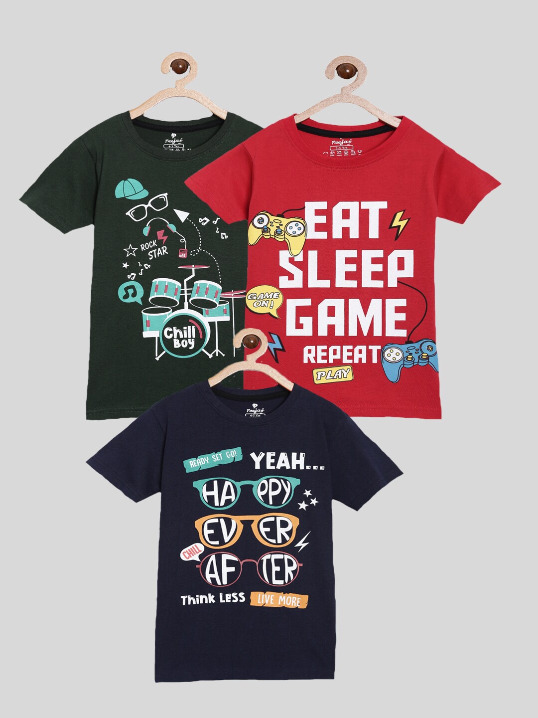 

Peejas Boys Green Typography Set Of 3 Printed T-shirt