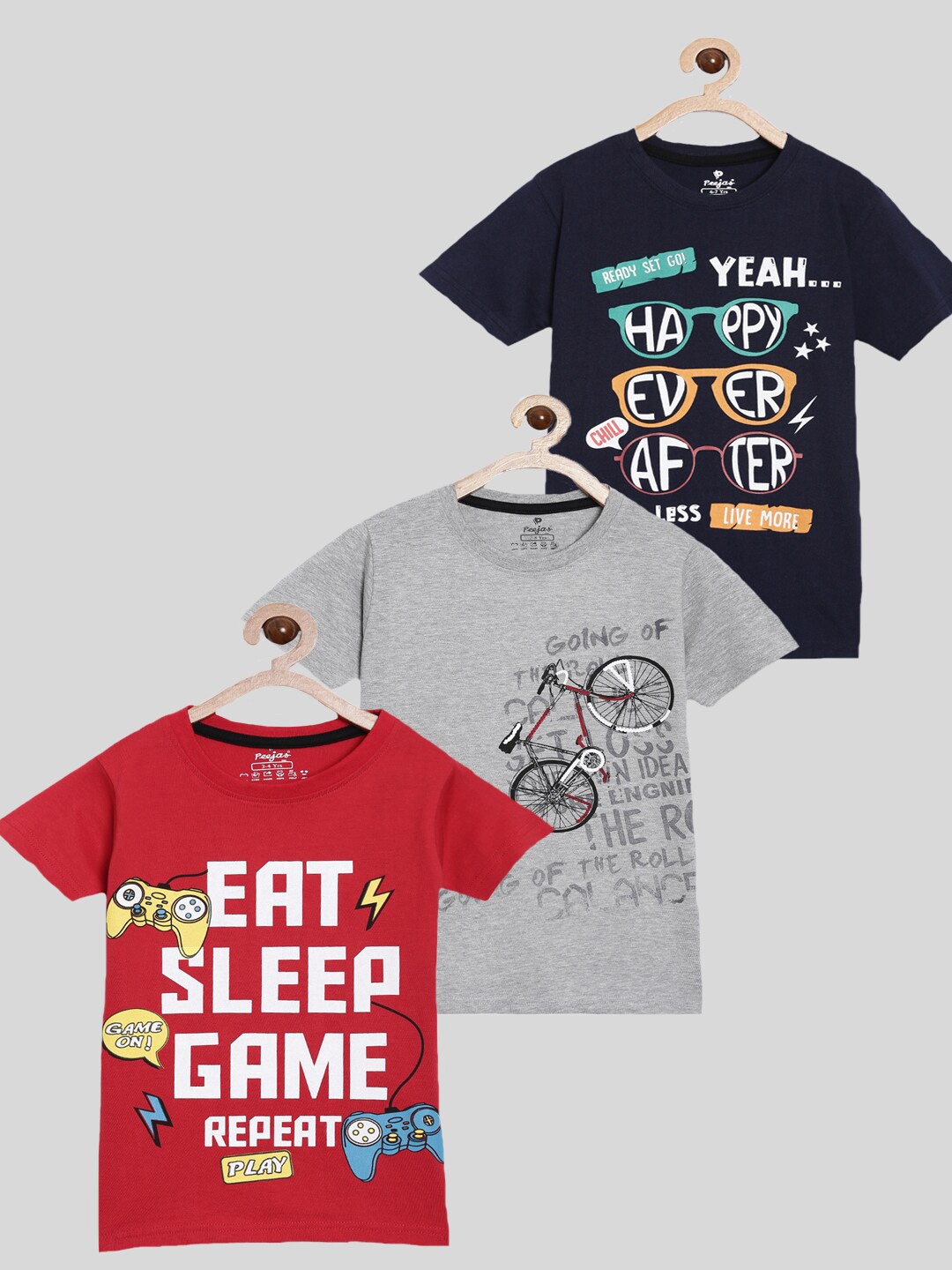 

Peejas Boys Red 3 Printed Cotton T-shirt