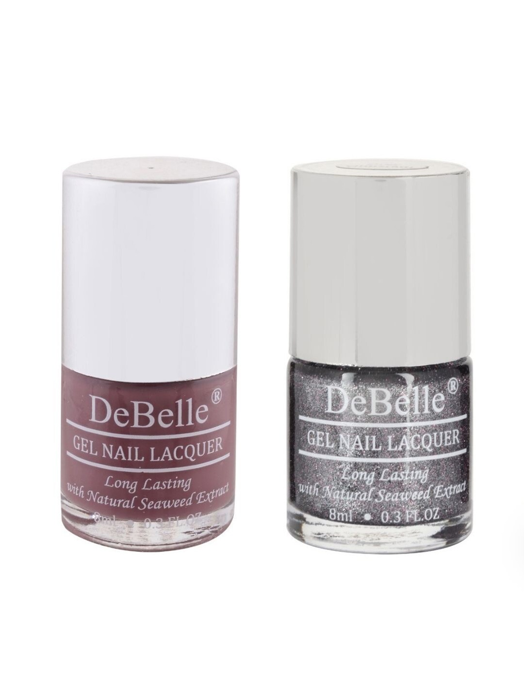 

DeBelle Set of 2 Gel Nail Polish - Majestique Mauve & Grey Glitteratti - 8ml Each, Multi