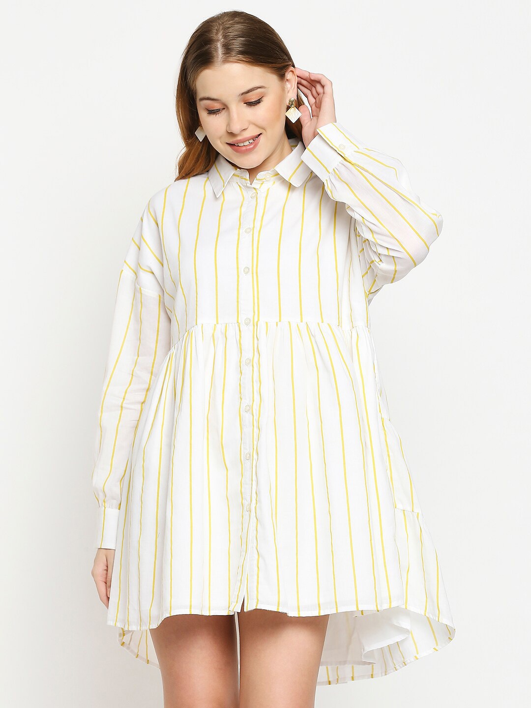 

aaliya Woman White Striped Shirt Dress
