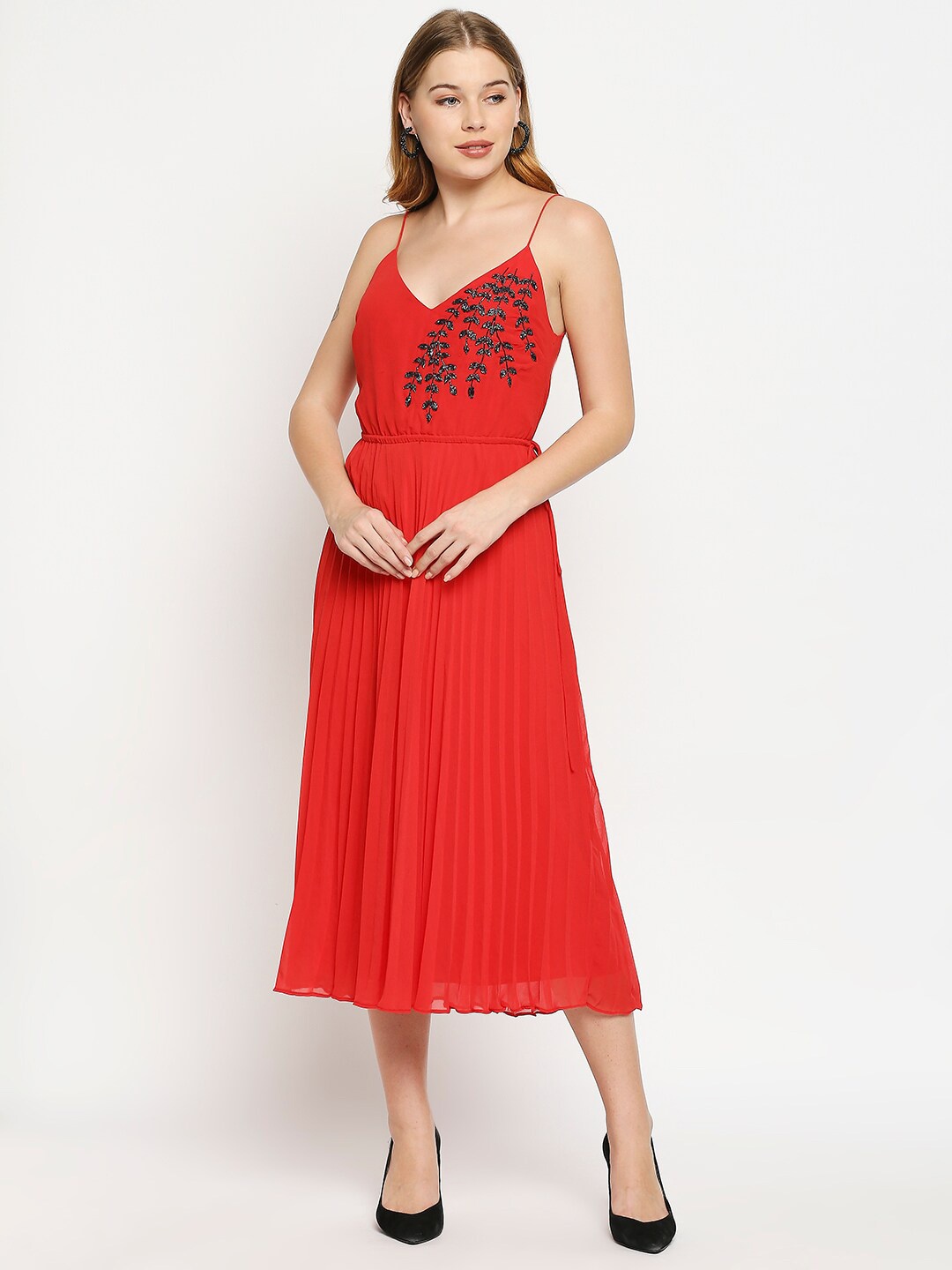 

Aaliya Women Red Embellished Georgette Midi Dress
