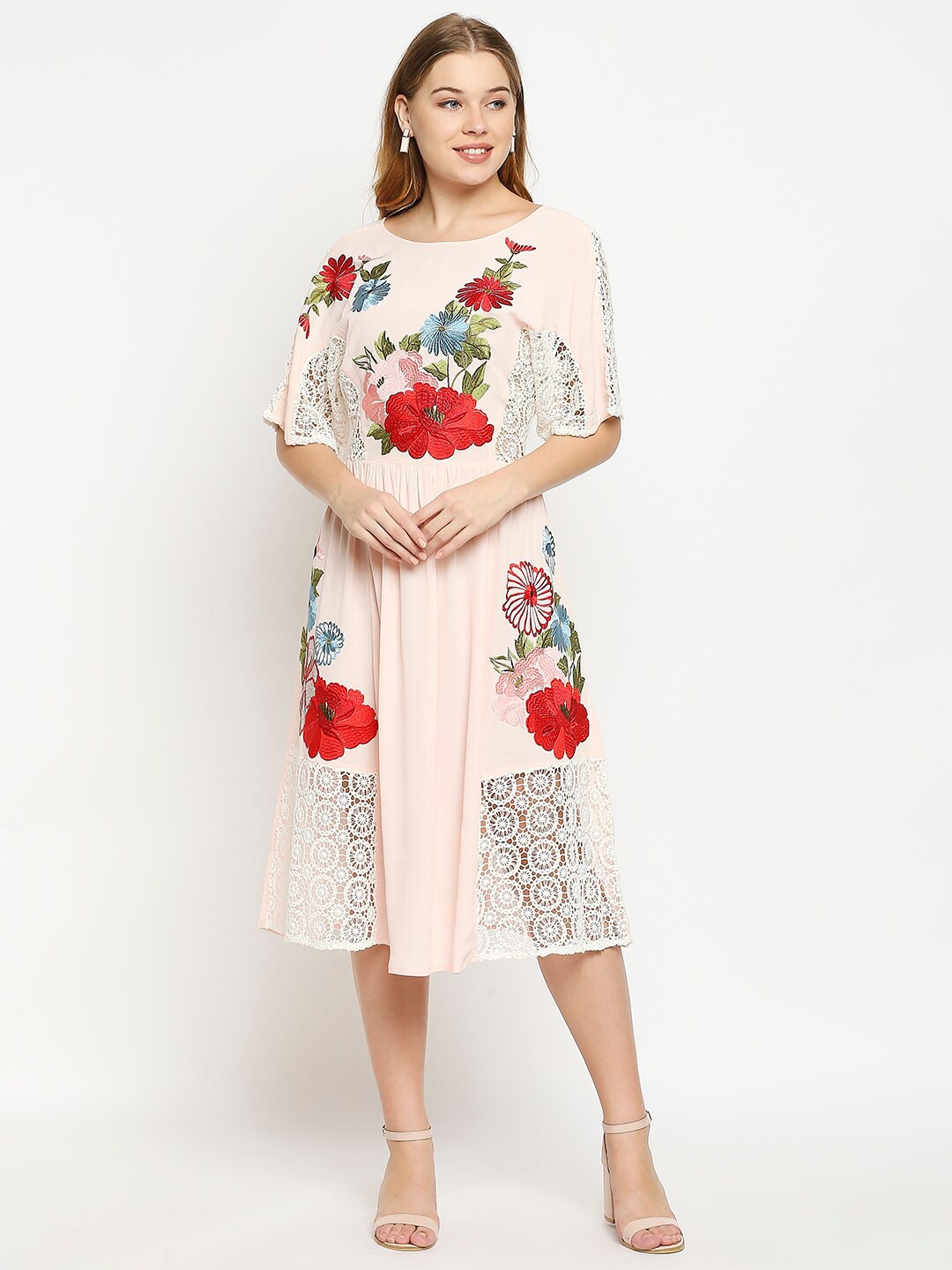 

aaliya Pink & Red Floral Georgette Midi Dress