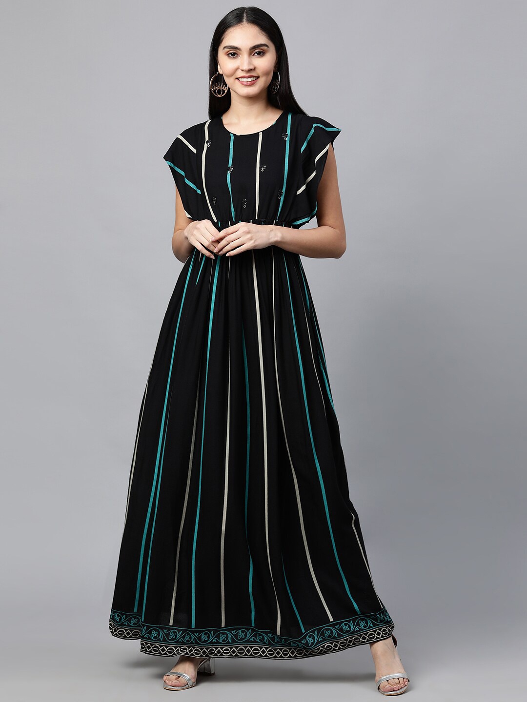 

FASHOR Women Black Striped Maxi Dress