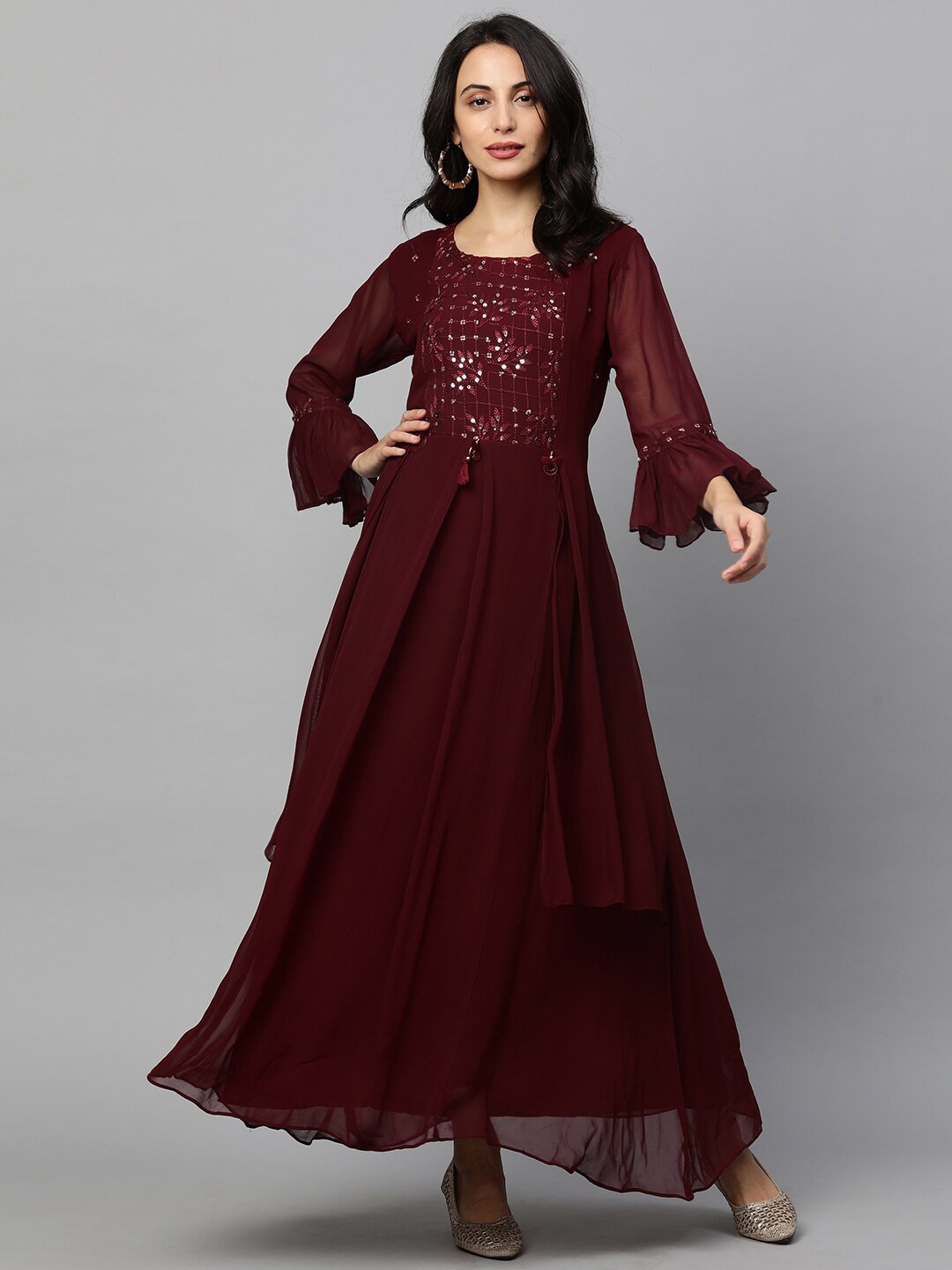 

FASHOR Purple Georgette Layered Maxi Dress