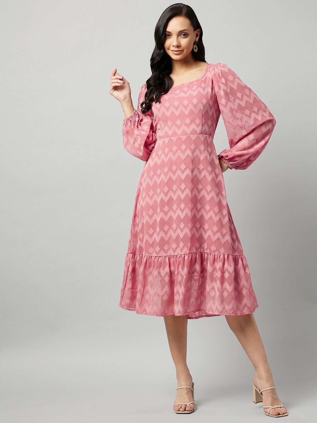 

Carlton London Women Peach Georgette A-Line Midi Dress