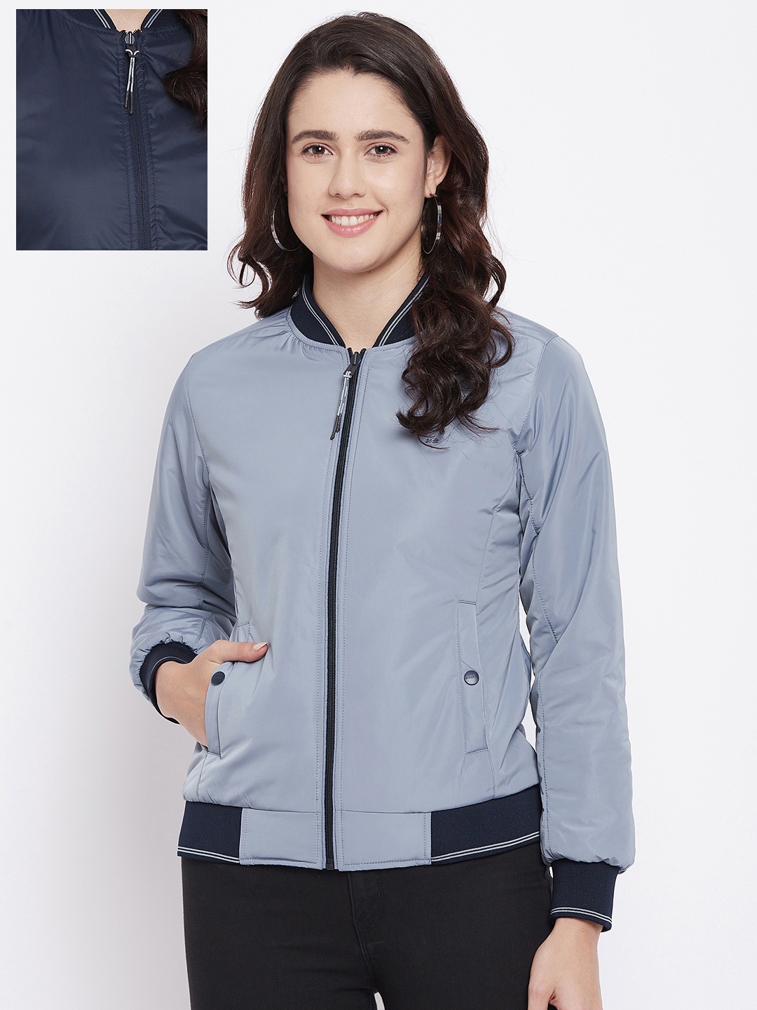 

Okane Women Blue Reversible Bomber Jacket