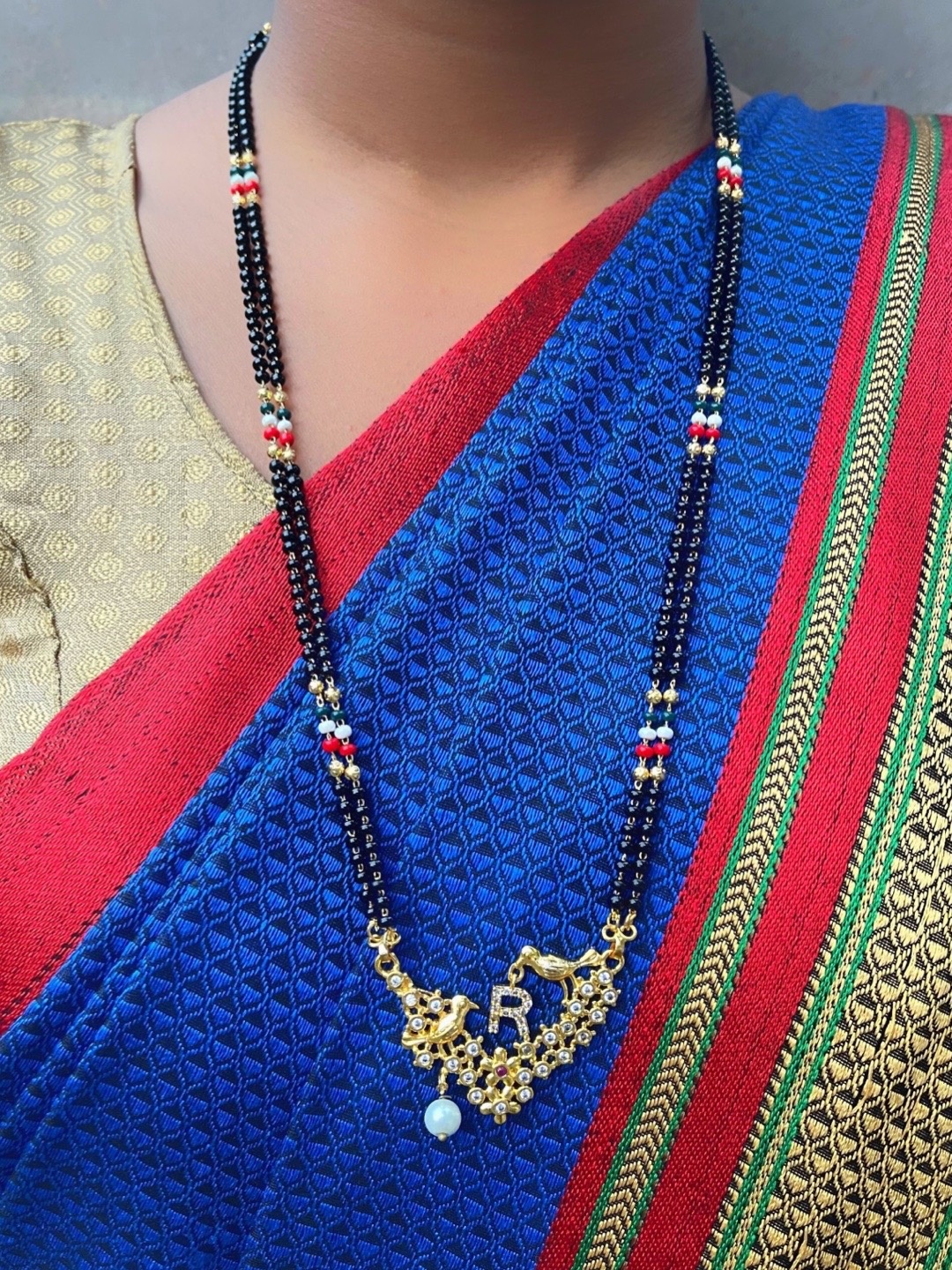 

Digital Dress Room Multi Beaded & Stone-Studded R-Alphabet Mangalsutra, Gold