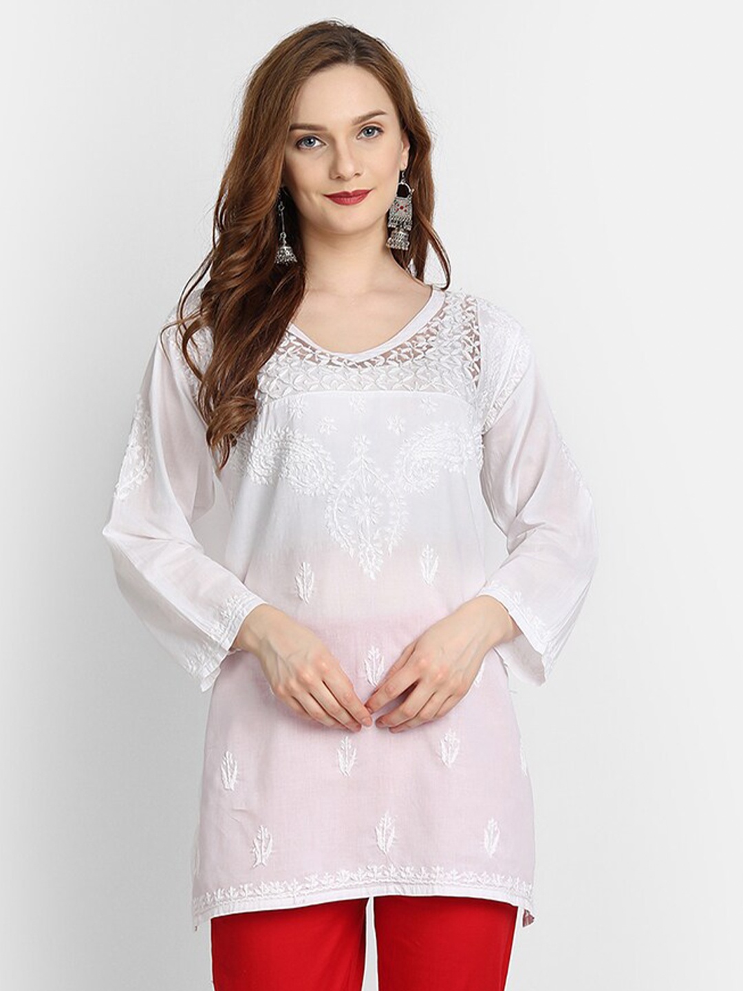 

HOUSE OF KARI White Chikankari Embroidered Tunic