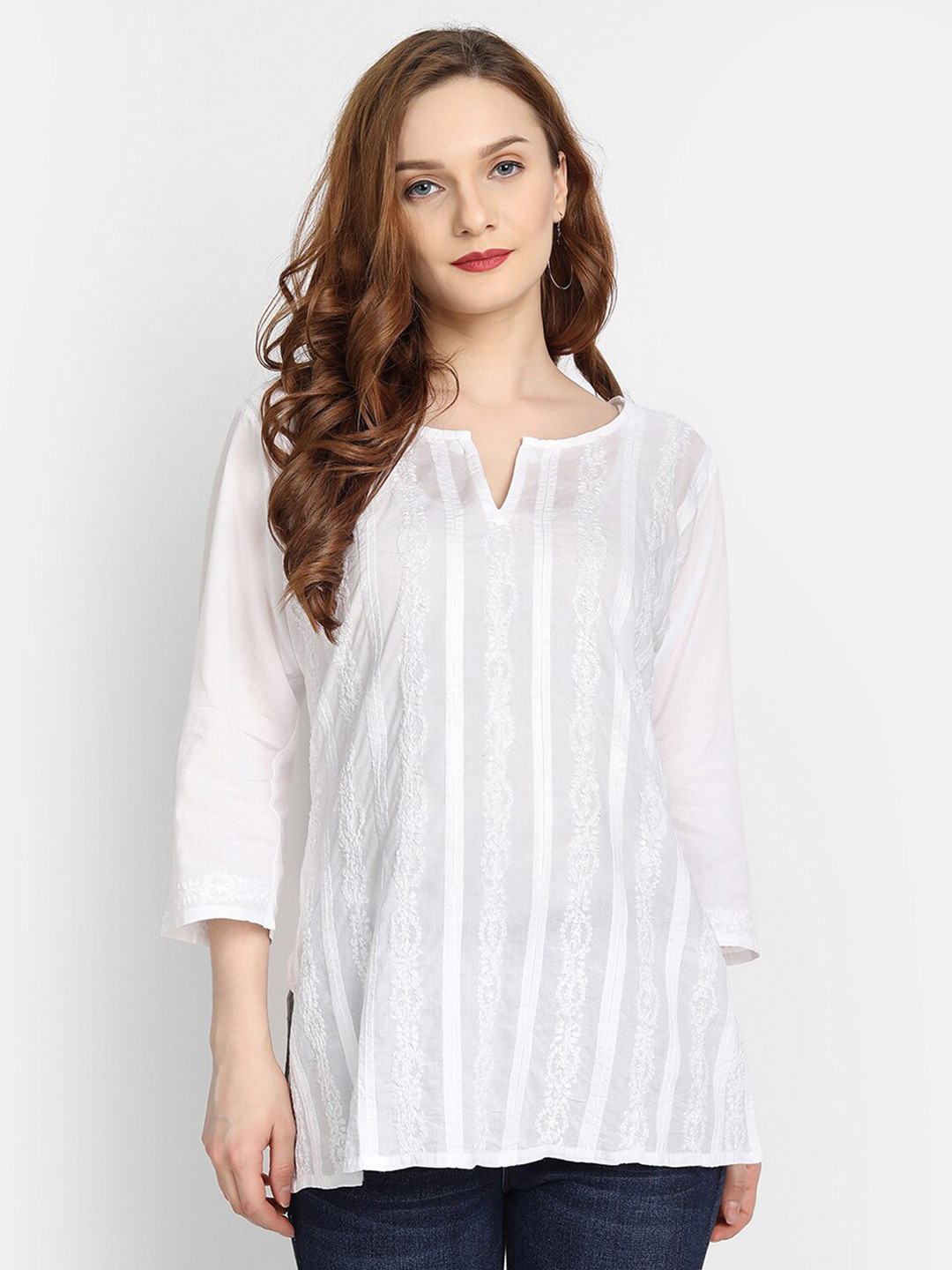 

HOUSE OF KARI White Embroidered Tunic