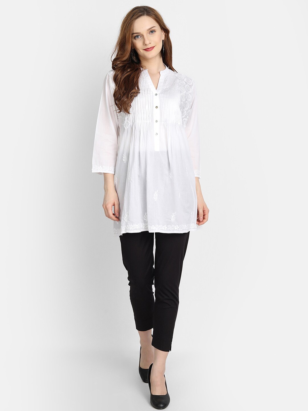 

HOUSE OF KARI White Chikankari Embroidered Tunic