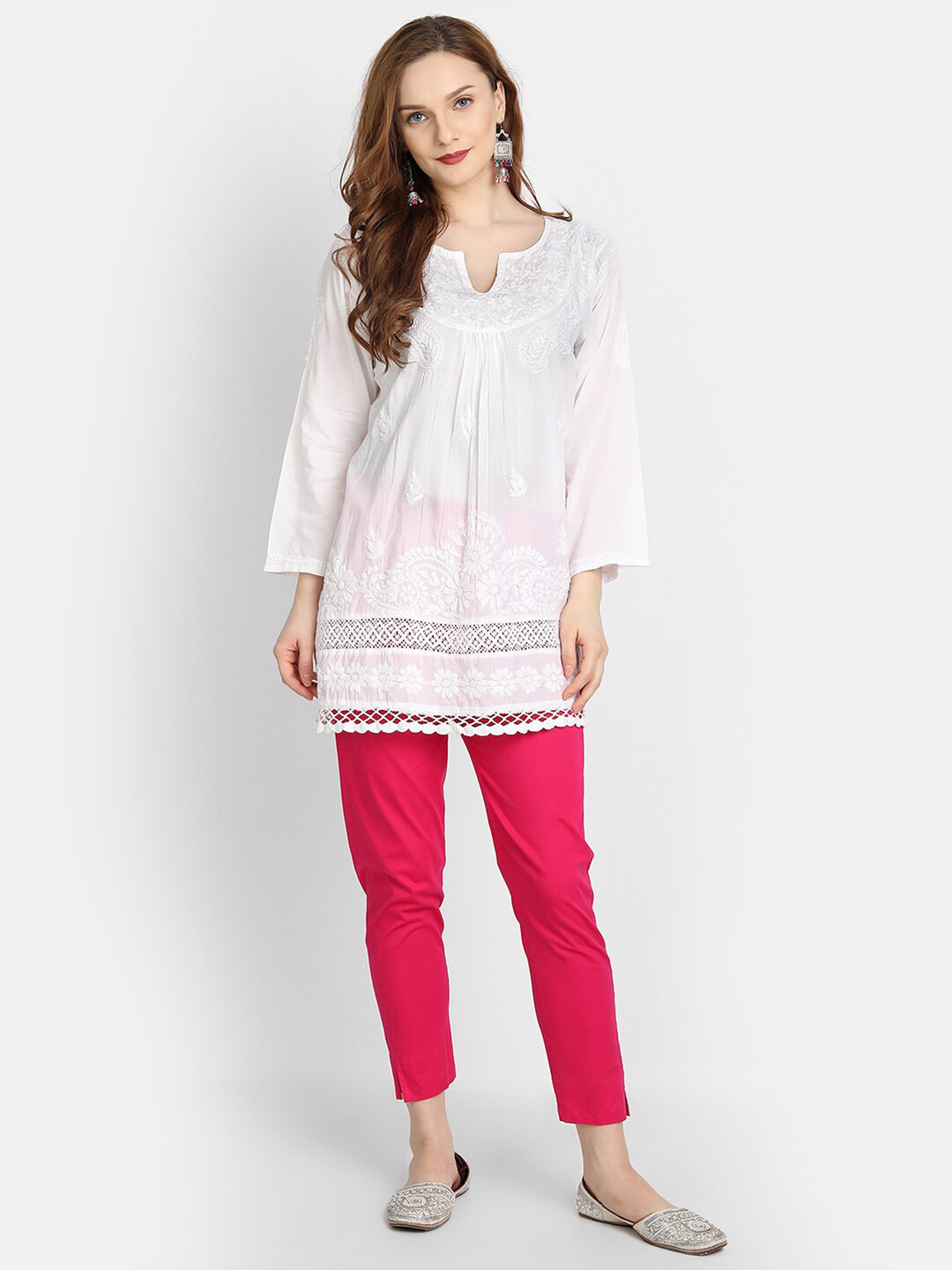 

HOUSE OF KARI White Chickenkari Embroidered Cotton Tunic