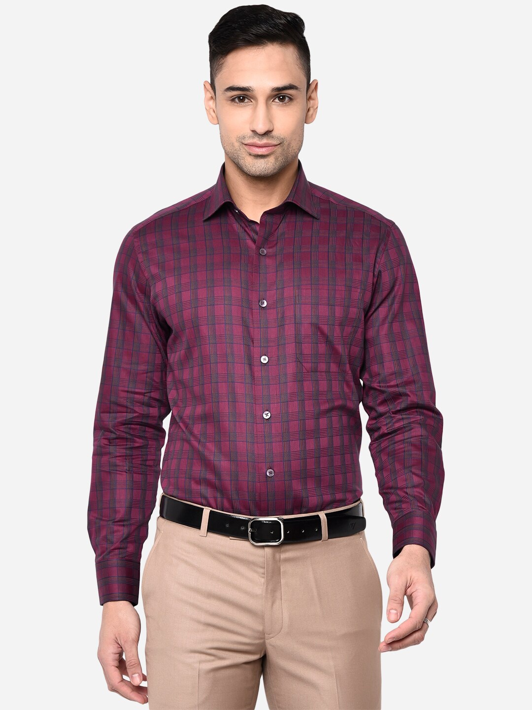 

METAL Men Purple Slim Fit Checked Pure Cotton Formal Shirt