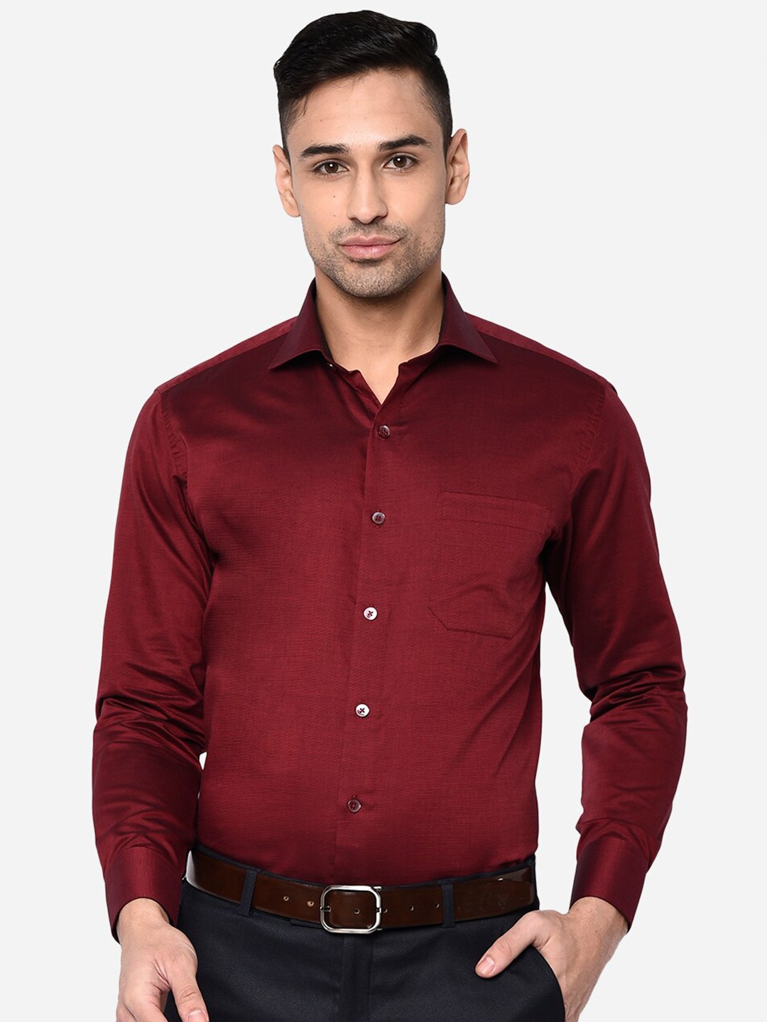 

METAL Men Maroon Slim Fit Pure Cotton Formal Shirt