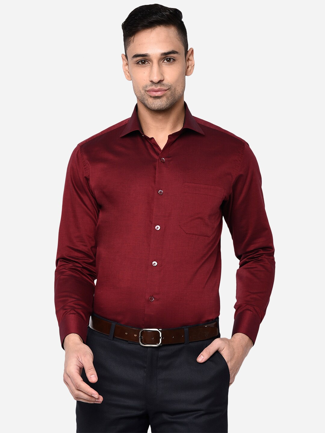 

METAL Men Maroon Slim Fit Pure Cotton Formal Shirt