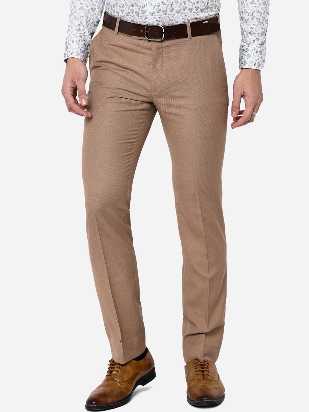 

METAL Men Beige Woollen Solid Slim Fit Trousers