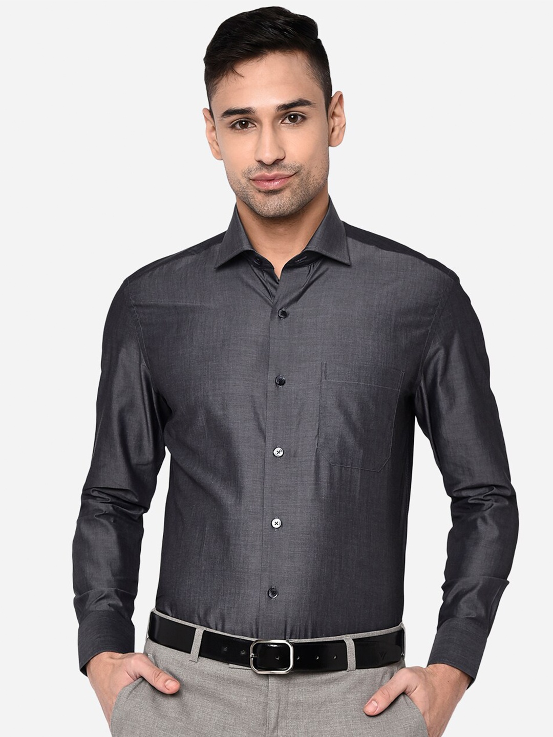 

METAL Men Grey Slim Fit Pure Cotton Formal Shirt