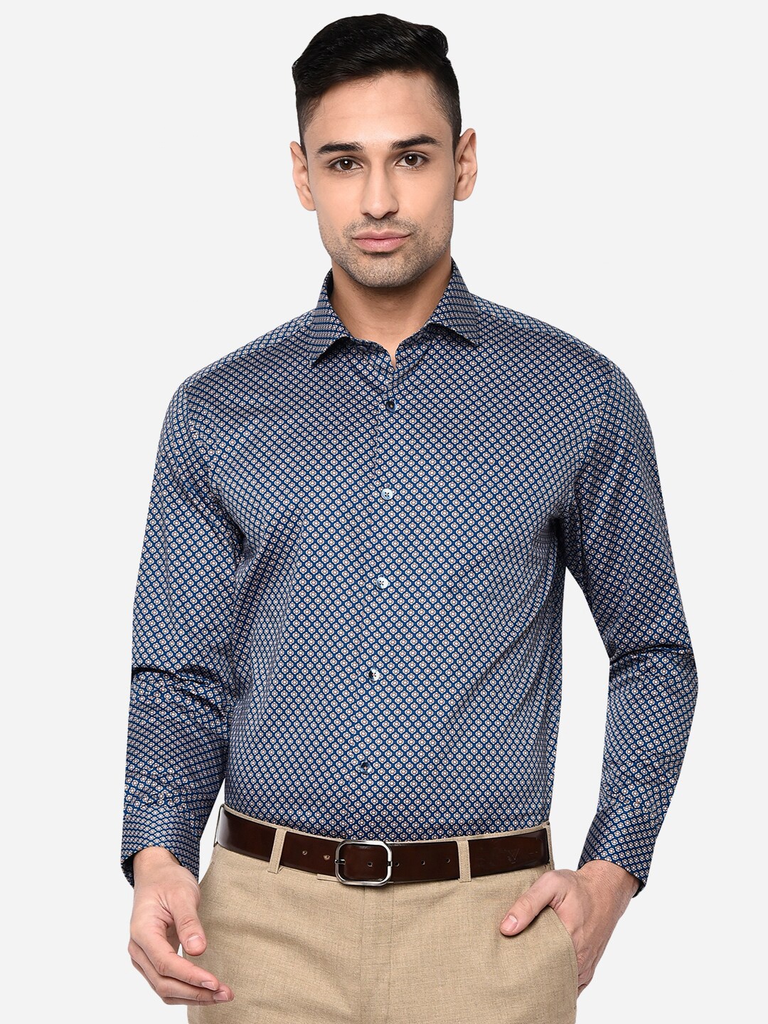 

METAL Men Blue Slim Fit Printed Formal Shirt
