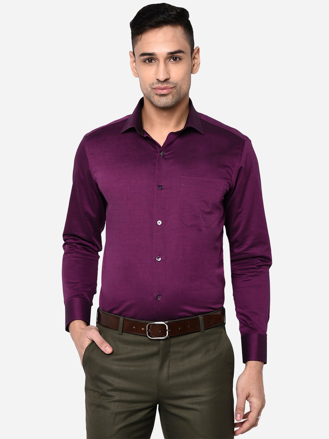 

METAL Men Purple Slim Fit Solid Cotton Casual Shirt