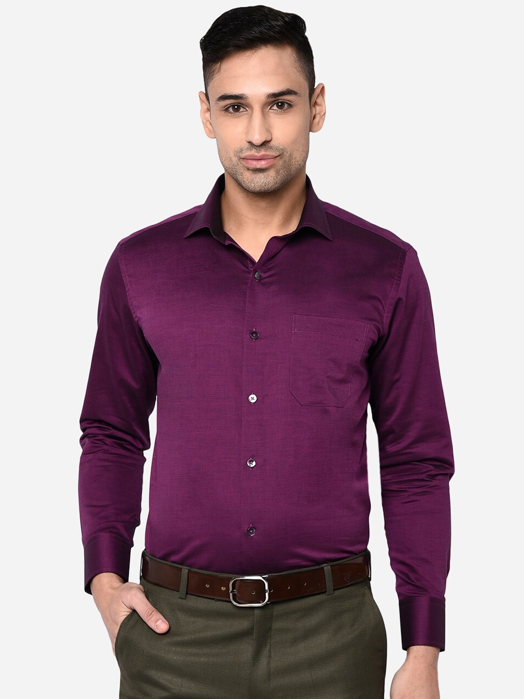 

METAL Men Slim Fit Solid Cotton Casual Shirt, Purple