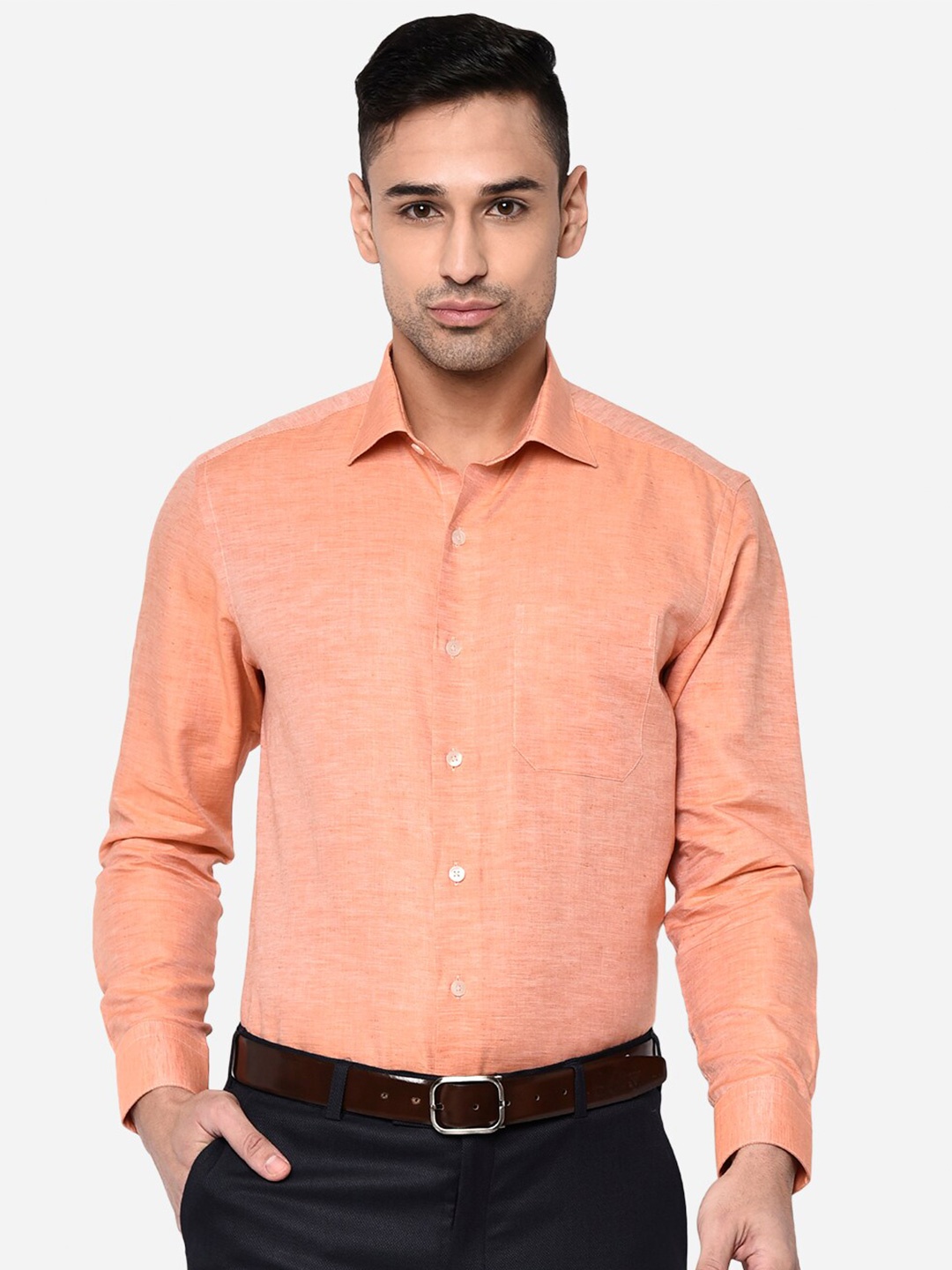 

METAL Men Orange Slim Fit Pure Cotton Formal Shirt