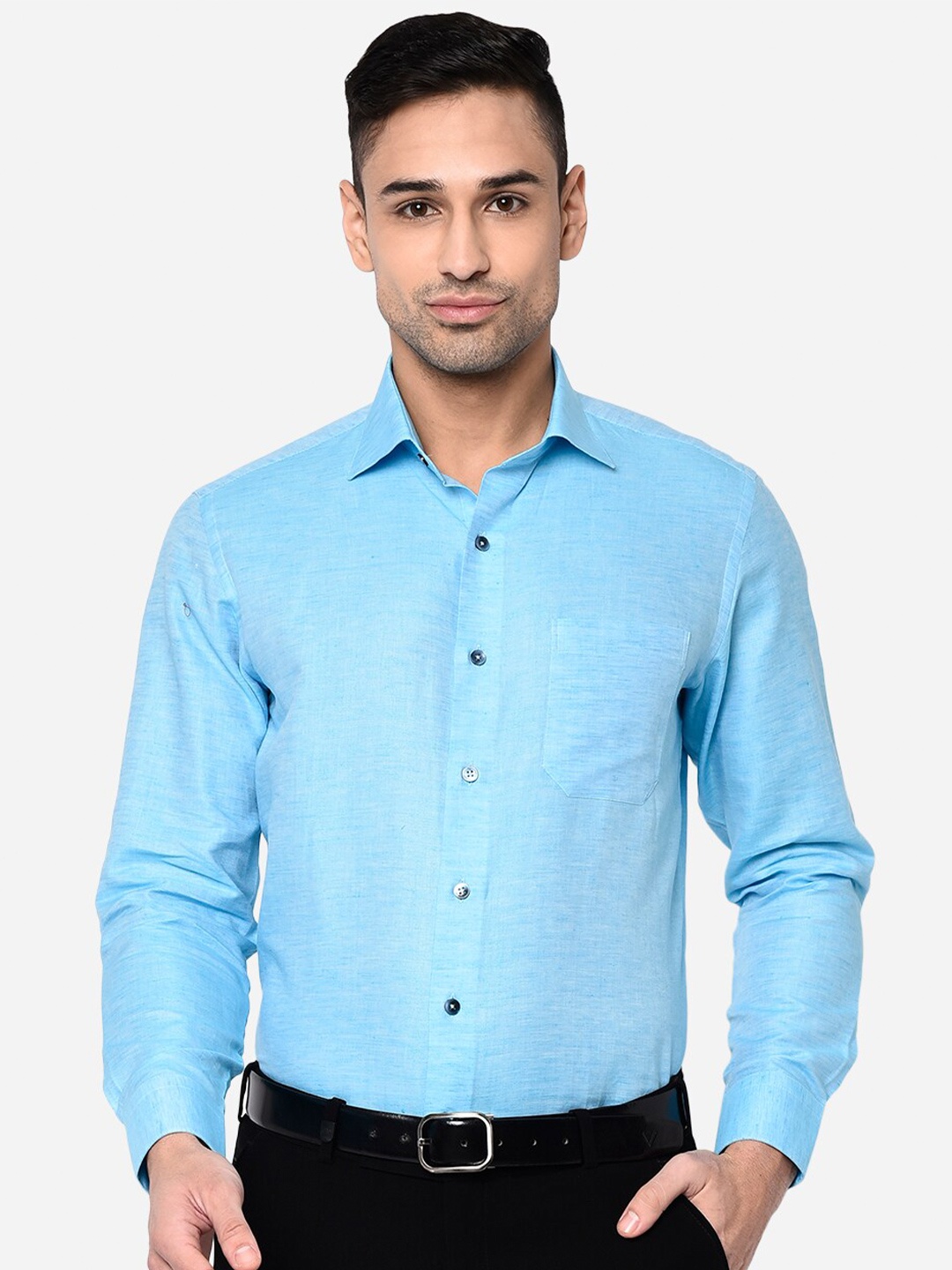 

METAL Men Blue Cotton Slim Fit Formal Shirt