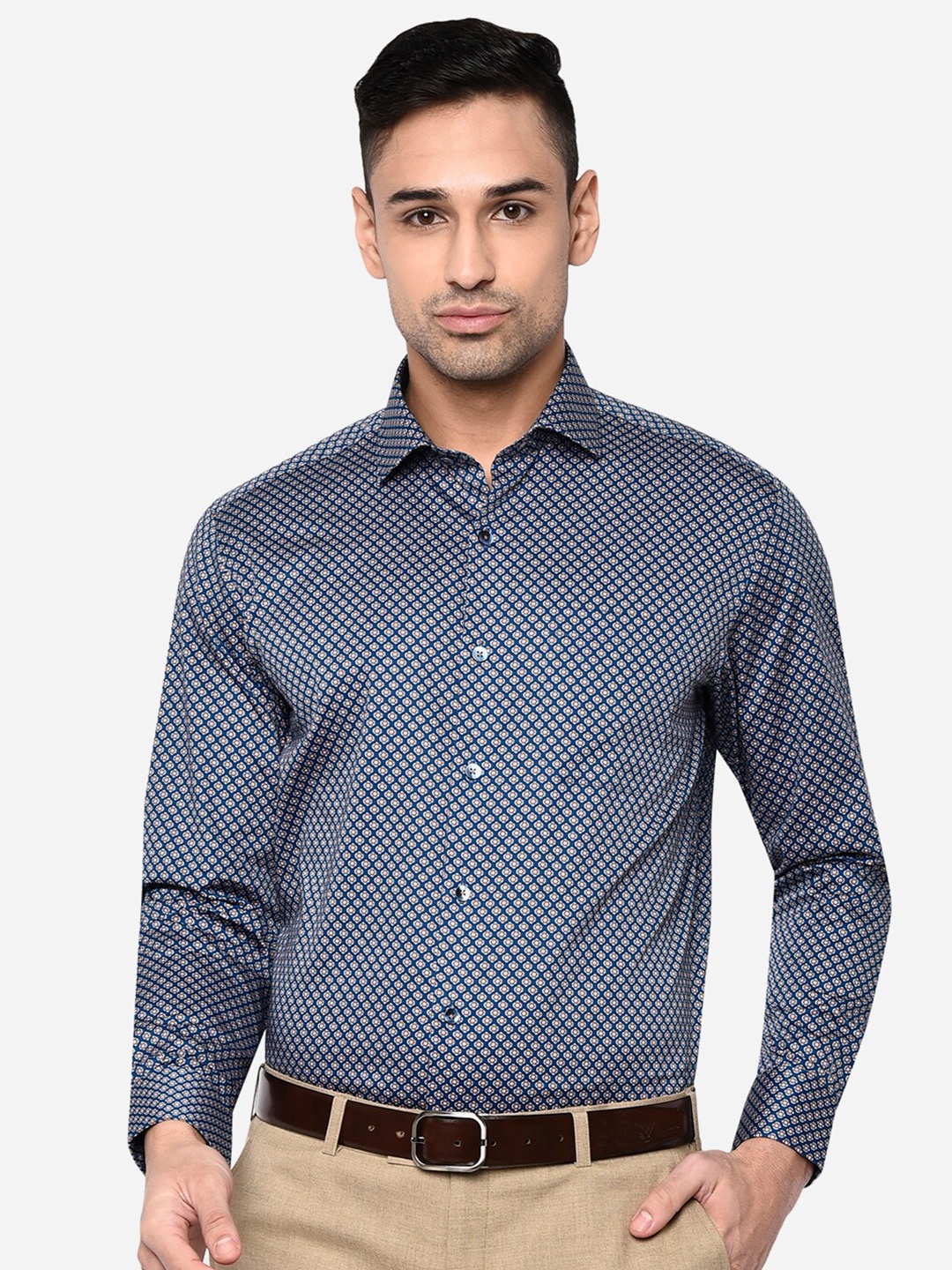 

METAL Men Blue Slim Fit Printed Formal Shirt