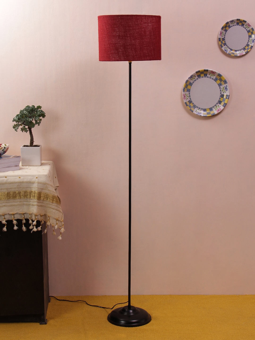 

Devansh Maroon Traditonal Floor Lamp With Jute Shade