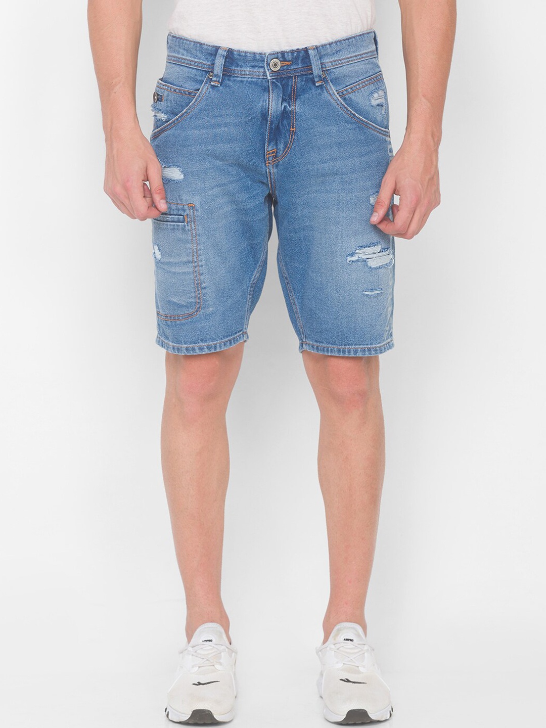 

SPYKAR Men Blue Washed Low-Rise Denim Shorts