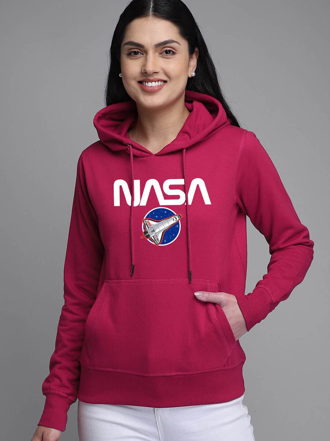 

Free Authority Nasa Women Red Printed Hooded Sweatshirt