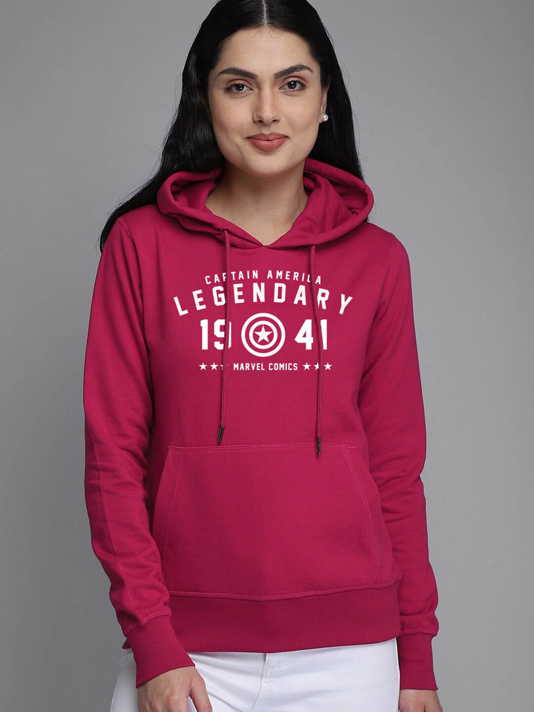 

Free Authority Women Red Captain America Printed Hooded Sweatshirt