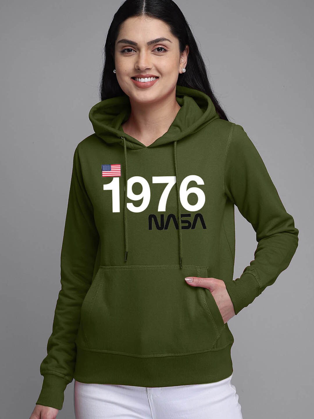 

Free Authority Nasa Women Green Printed Hooded Sweatshirt