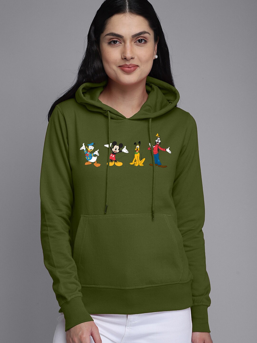 

Free Authority Mickey & Friends Women Green Hooded Sweatshirt