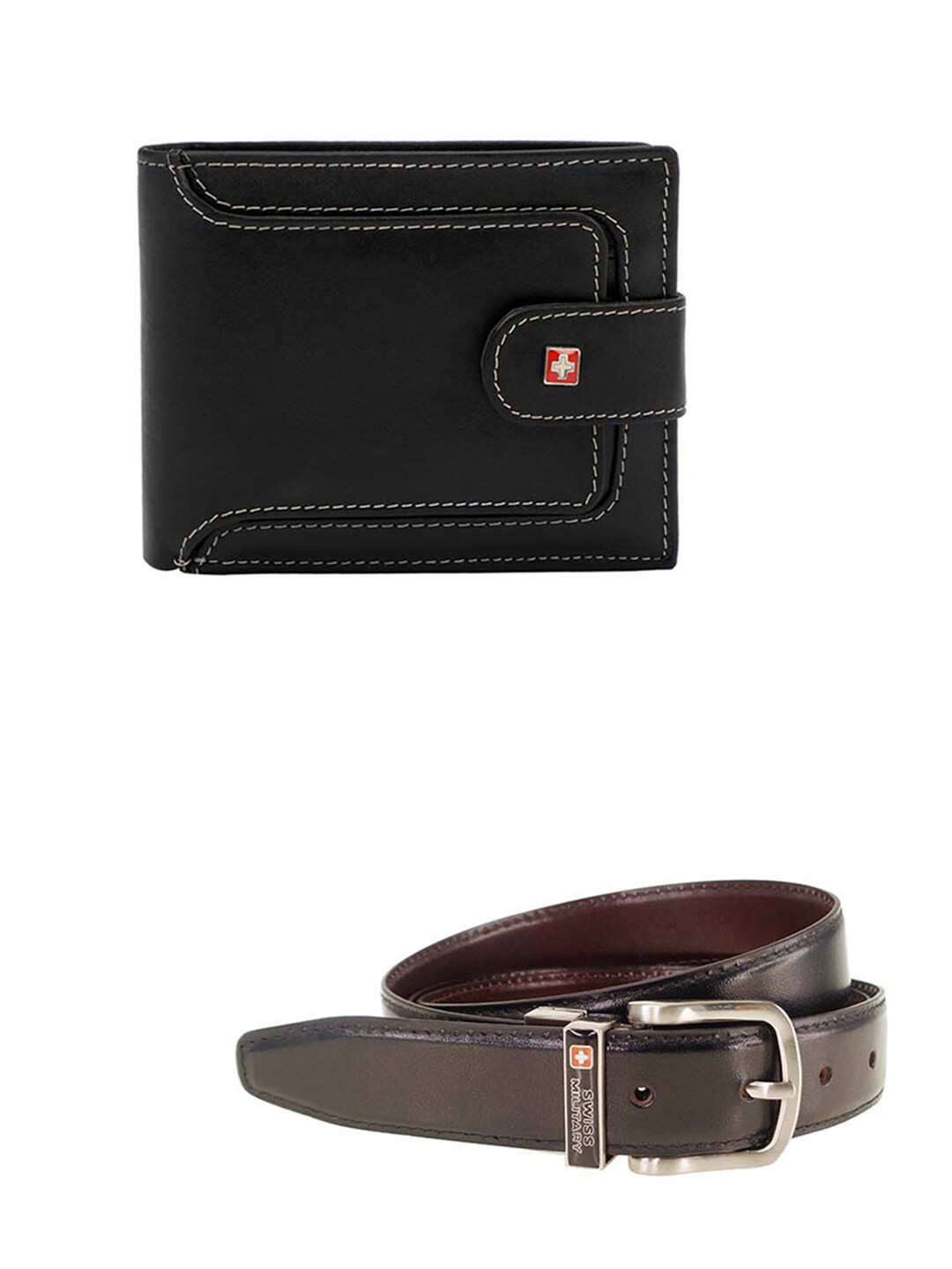 

SWISS MILITARY Men Multicoloured Leather Two Fold Wallet with Belt, Multi
