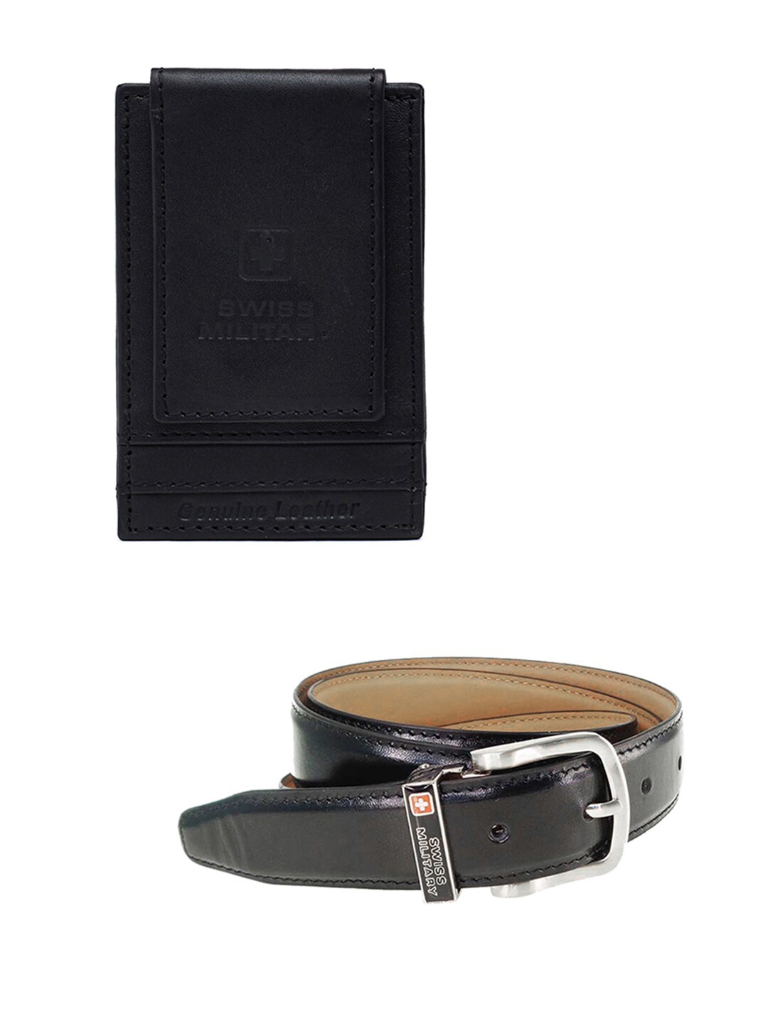 

SWISS MILITARY Men Multicoloured Leather Two Fold Wallet with Belt, Multi