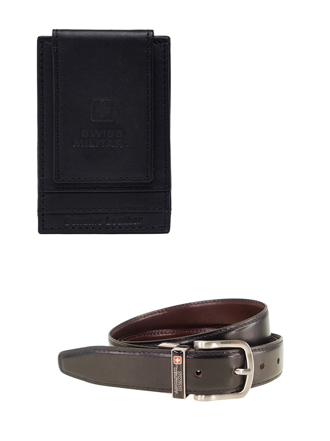 

SWISS MILITARY Men Multicoloured Leather Two Fold Wallet with Belt, Multi