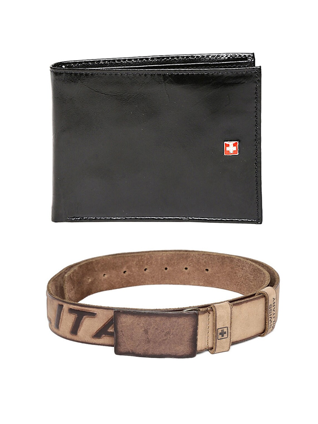 

Swiss Military Men Brown & Beige Leather Wallet & Leather Belt Combo, Black