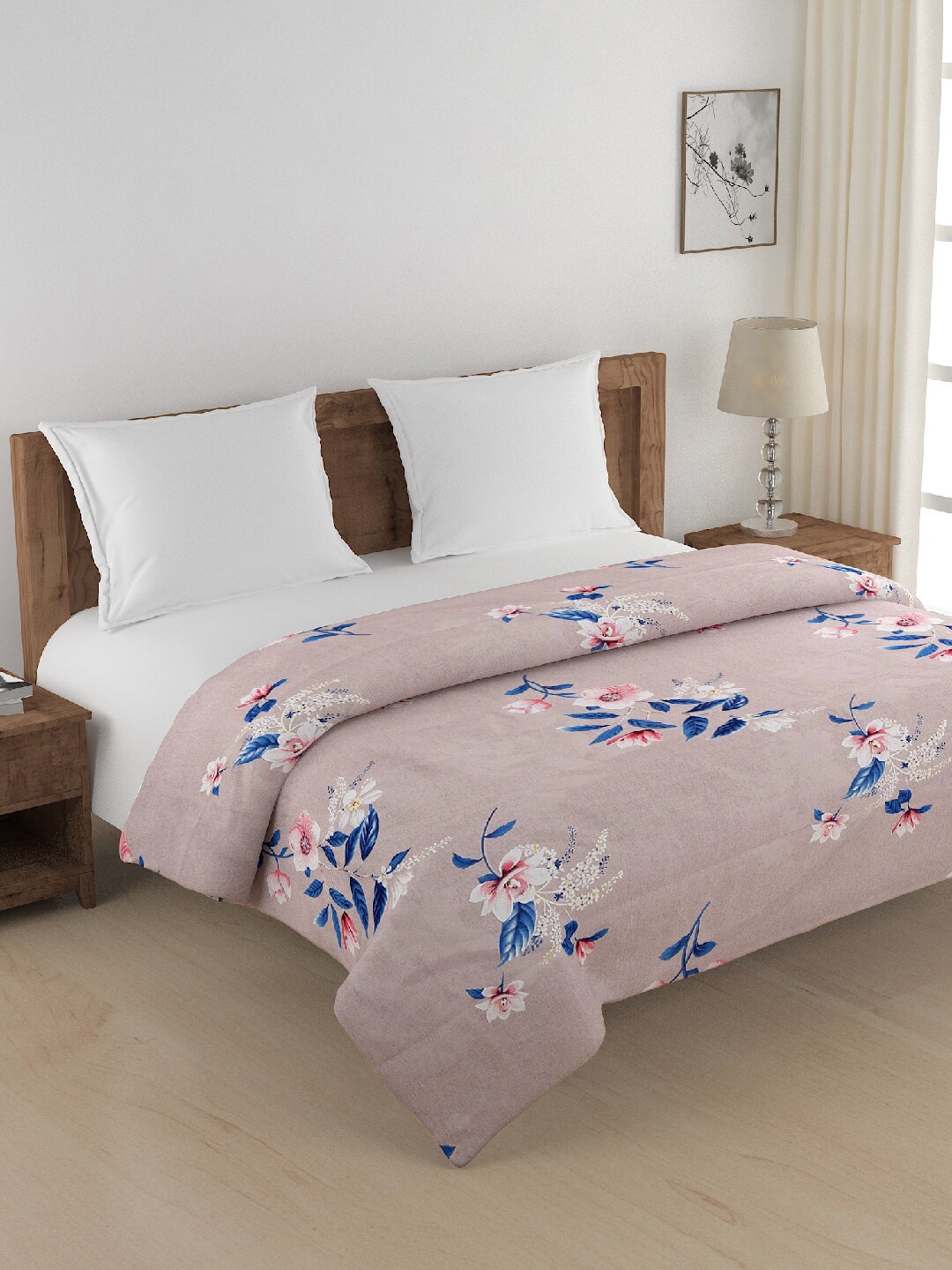 

SWAYAM Beige & Blue Floral AC Room 150 GSM Double Bed Comforter
