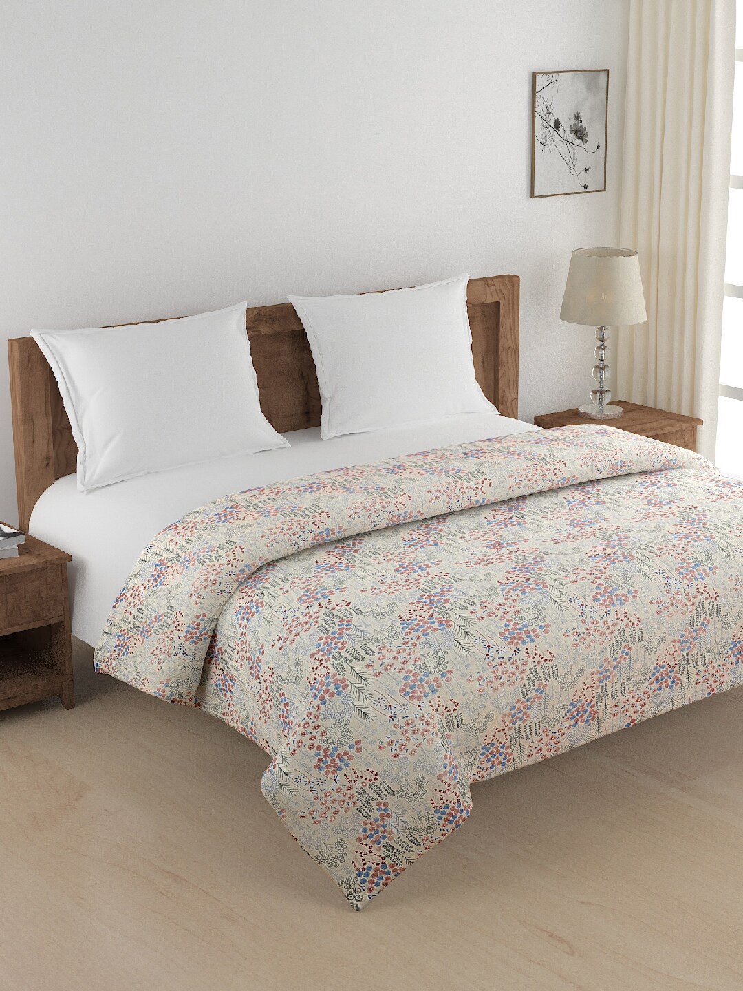 

SWAYAM Beige & Blue Floral Heavy Winter 350 GSM Double Bed Quilt