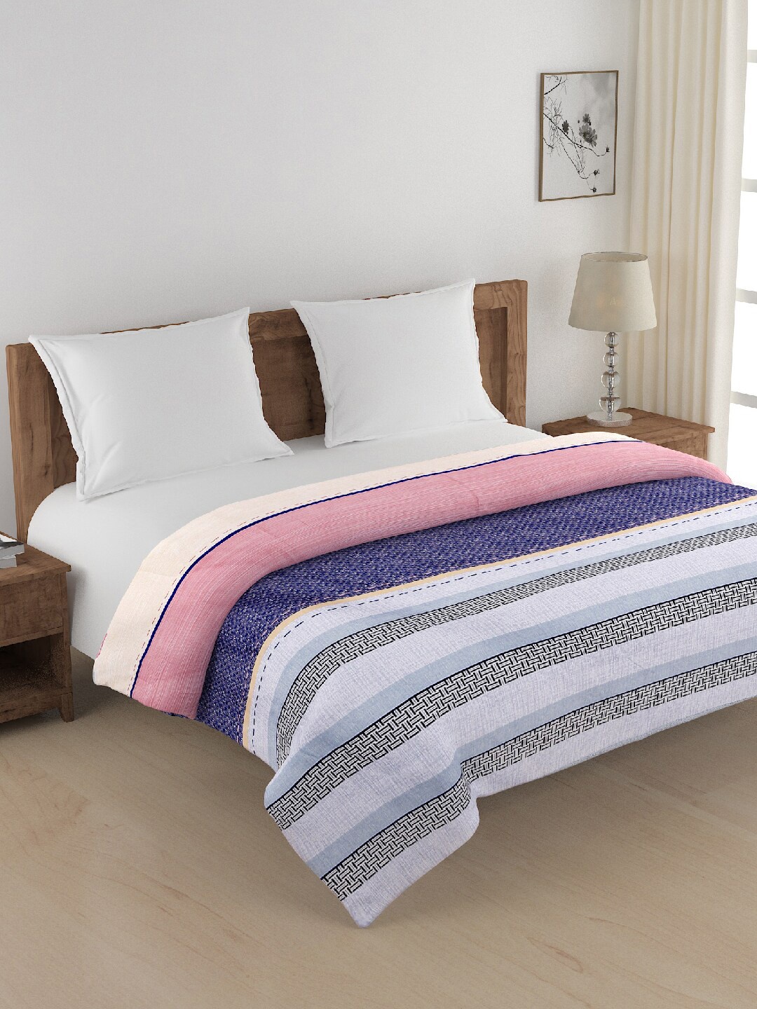 

SWAYAM Pink & White Striped AC Room 150 GSM Double Bed Comforter