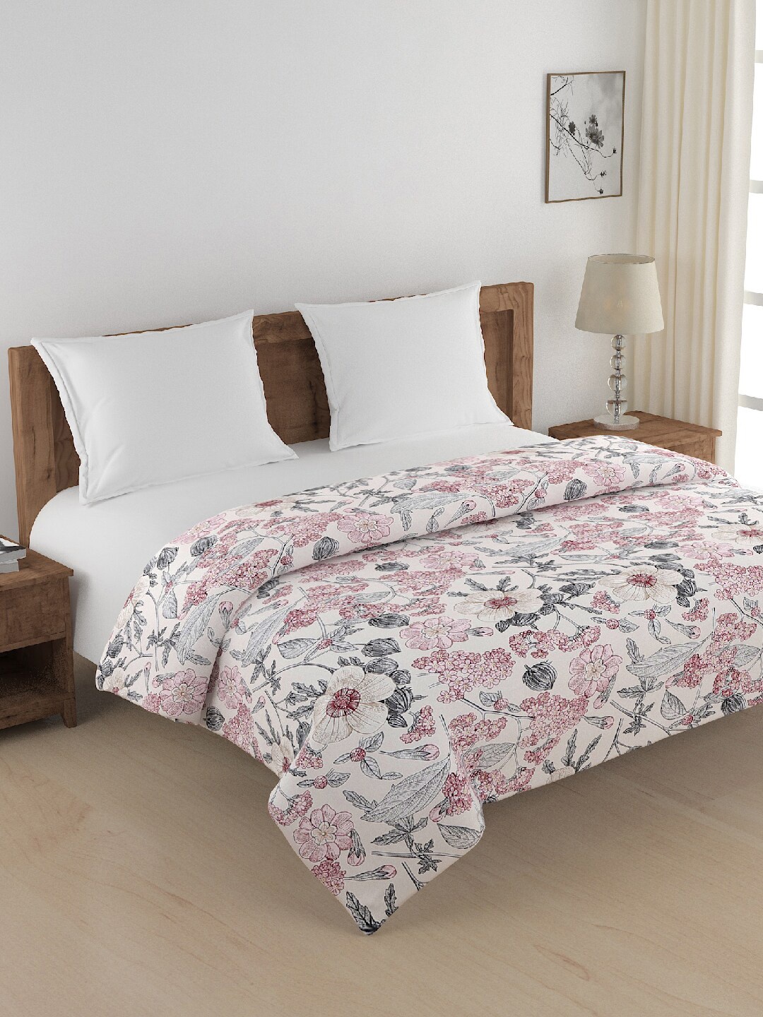 

SWAYAM White & Pink Floral Heavy Winter 350 GSM Double Bed Quilt
