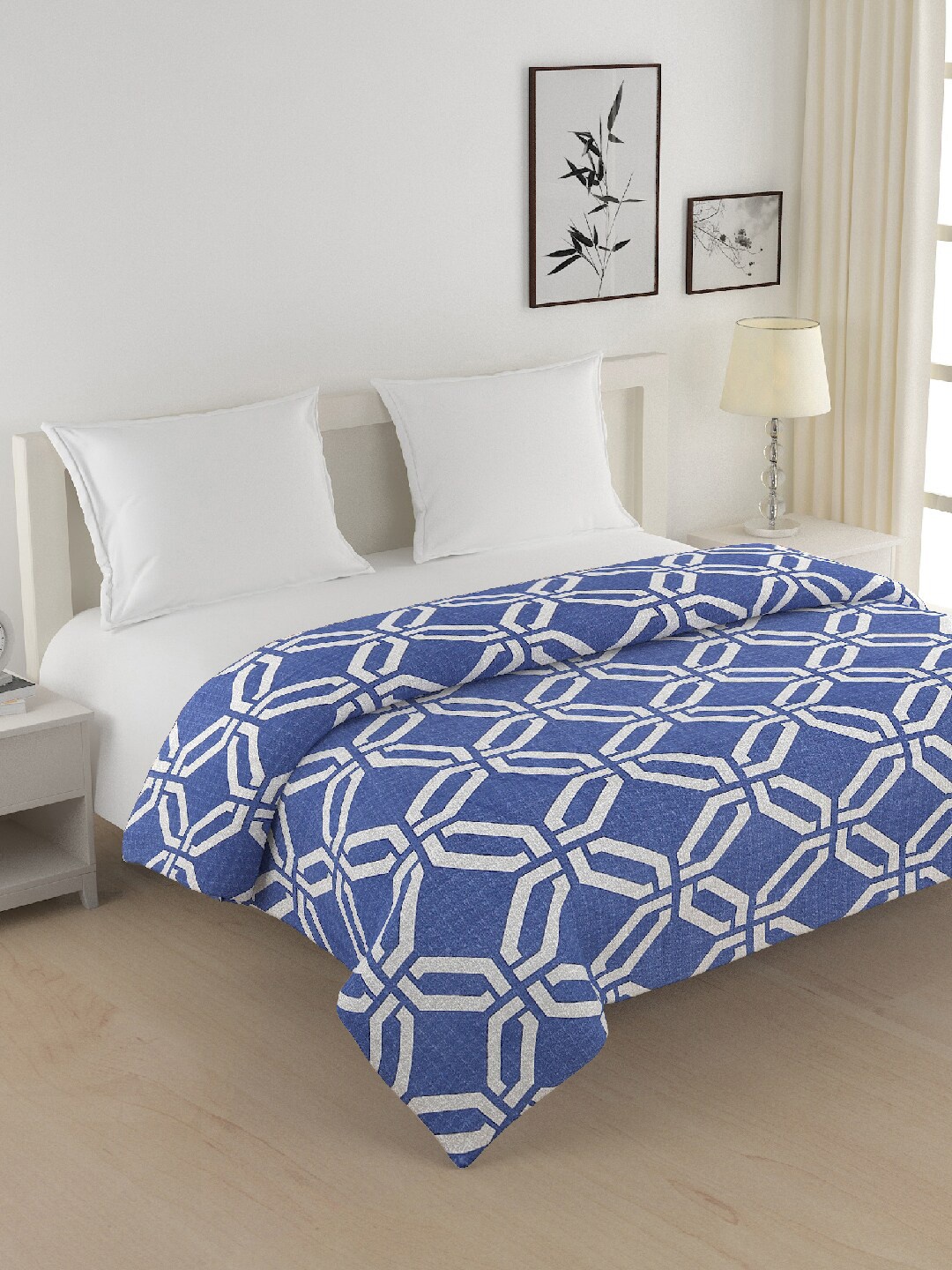 

SWAYAM Blue & Grey Geometric Heavy Winter 350 GSM Cotton Double Bed Quilt