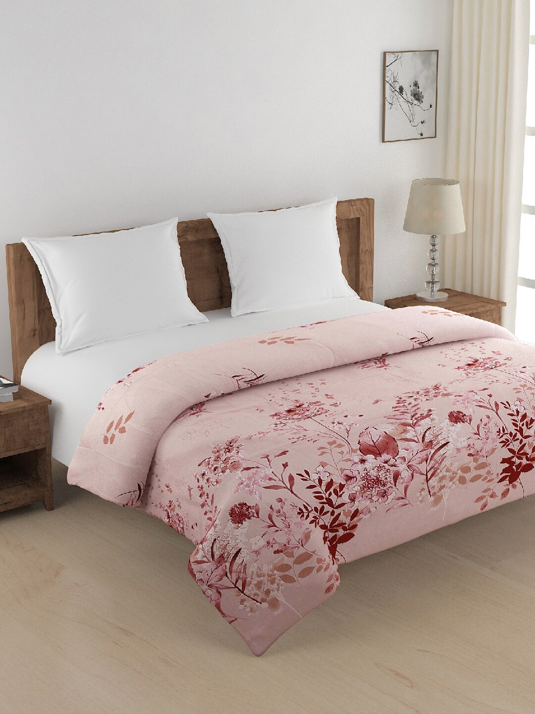 

SWAYAM Pink & Maroon Floral Heavy Winter 350 GSM Double Bed Quilt