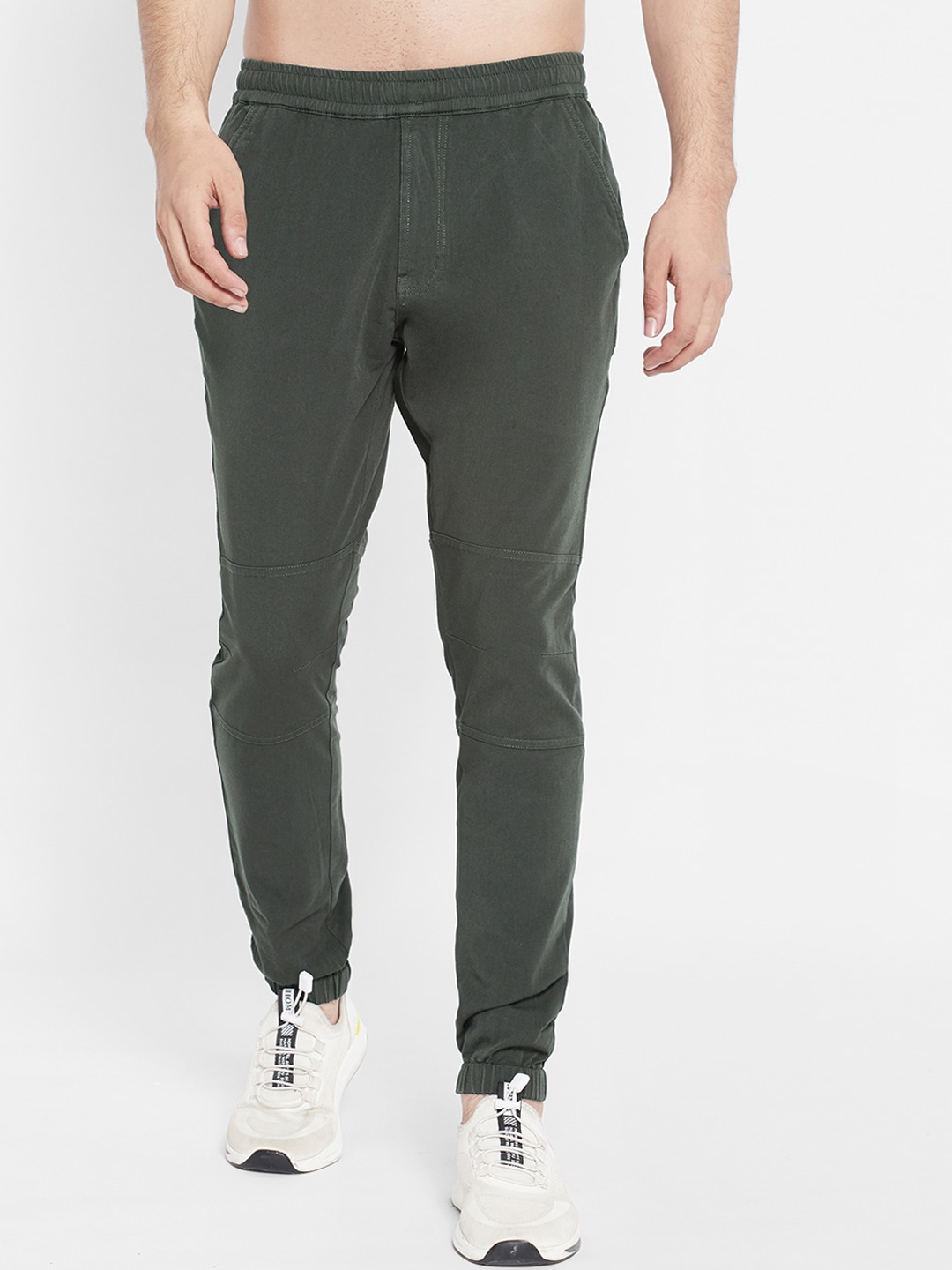

SAPPER Men Olive Green Slim Fit Pure Cotton Joggers Trousers