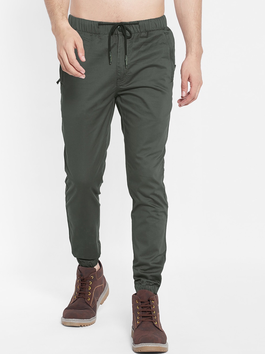 

SAPPER Men Olive Green Slim Fit Easy Wash Joggers Trousers