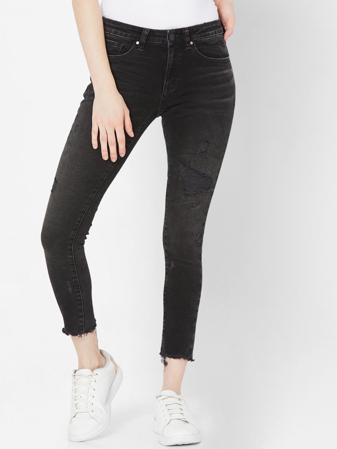 

SPYKAR Woman Black Skinny Fit Low Distress Jeans