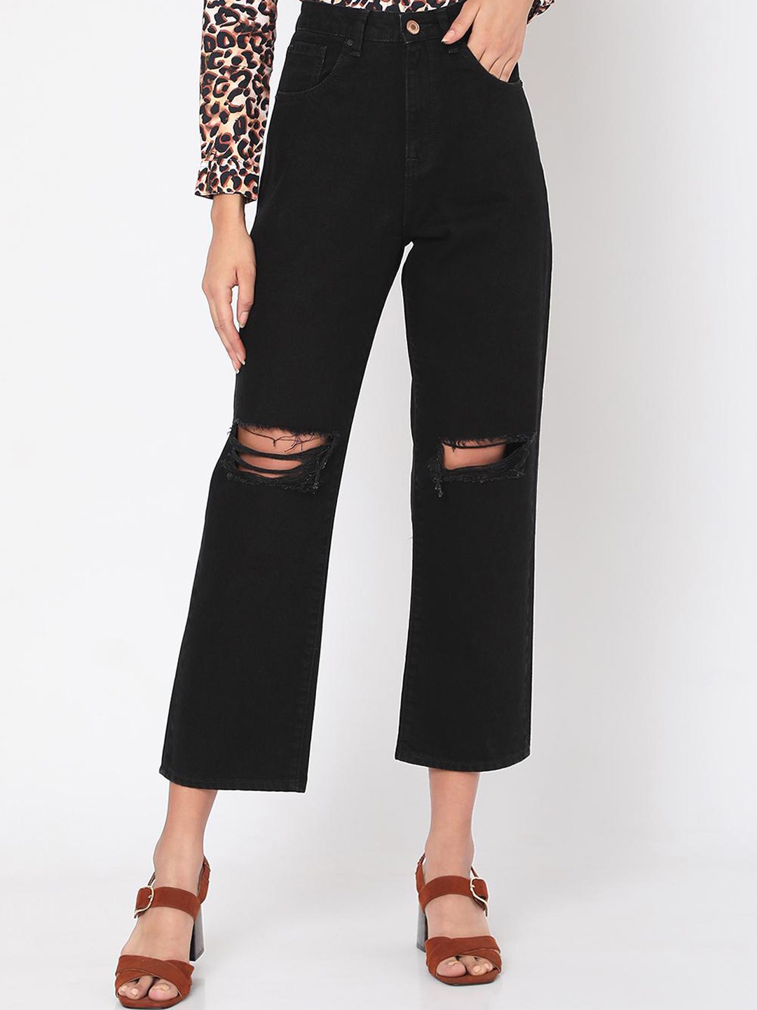 

SPYKAR Women Black Relaxed Fit Highly Distressed Jeans