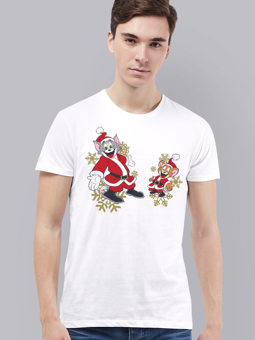 

Free Authority Men White Tom & Jerry Christmas Printed T-shirt